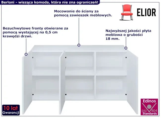 Biała wisząca komoda bez uchwytów - Elorones 3X