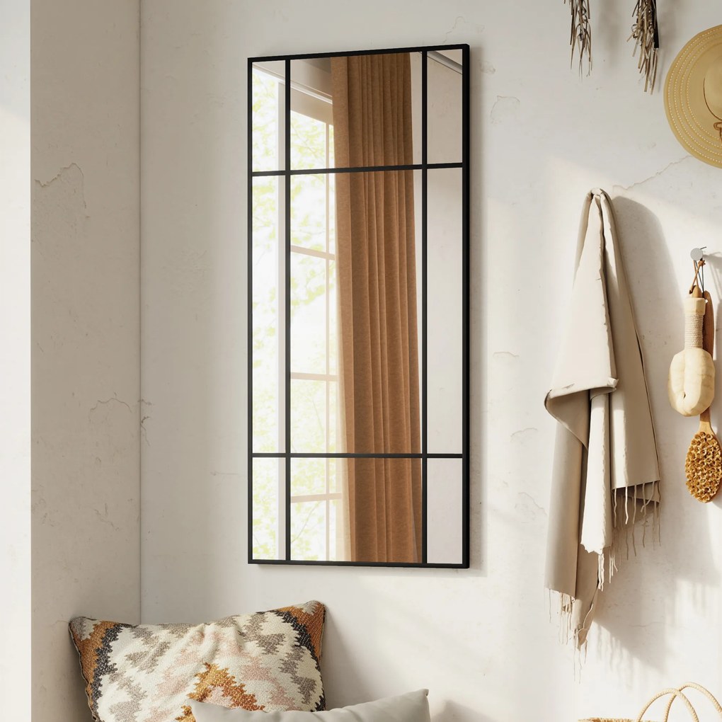 HOMCOM Lustro ścienne, dekoracyjne lustro z metalową ramą, czarne paski, wielowarstwowe szkło, 50B x 2T x 110H cm | Aosom PL