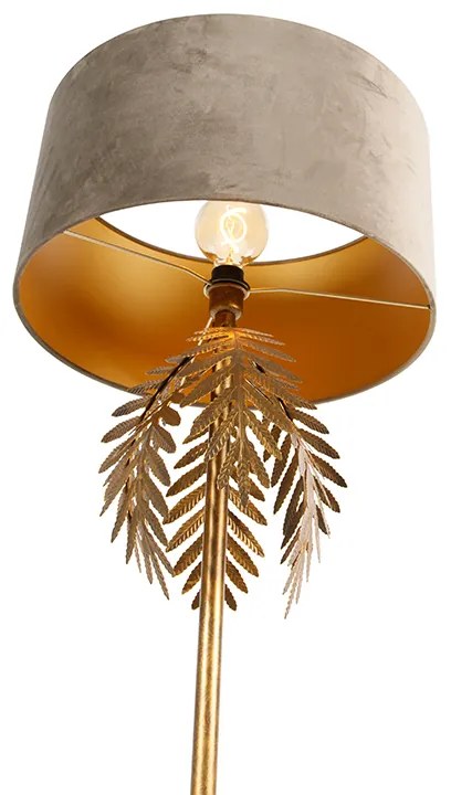 Lampa podłogowa w stylu vintage złota 145 cm z abażurem z weluru taupe 50 cm - Botanica Rustykalny / Vintage Oswietlenie wewnetrzne
