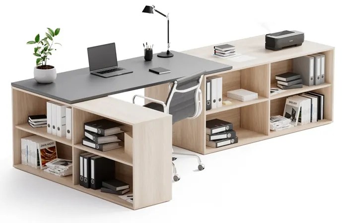 Biurko z przestrzenią do przechowywania BLOCK B02, dąb naturalny/grafit