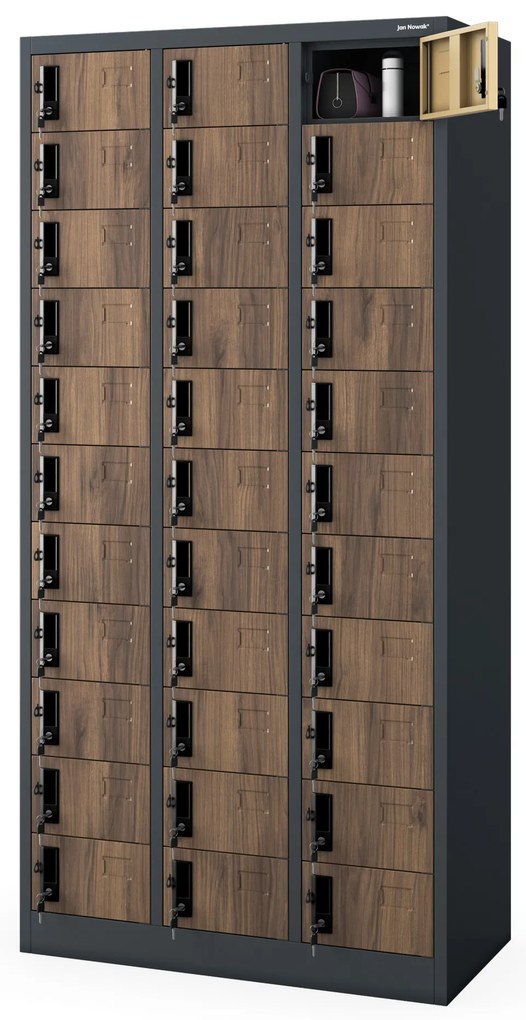 Szafka skrytkowa depozytowa 33-skrytkowa antracytowa/orzech, 900x1850x450 mm: OLIVER Eco Design