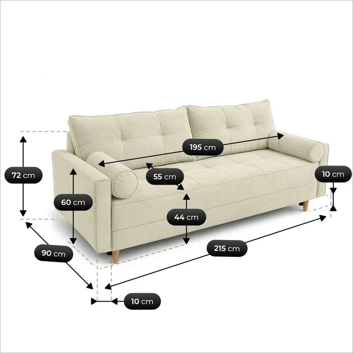 Sofa z Funkcją Spania LONAR Kremowa Nowoczesna