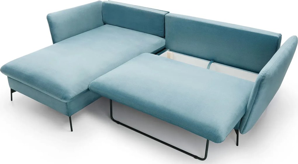 Błękitny welurowy narożnik z funkcją spania H9-C92