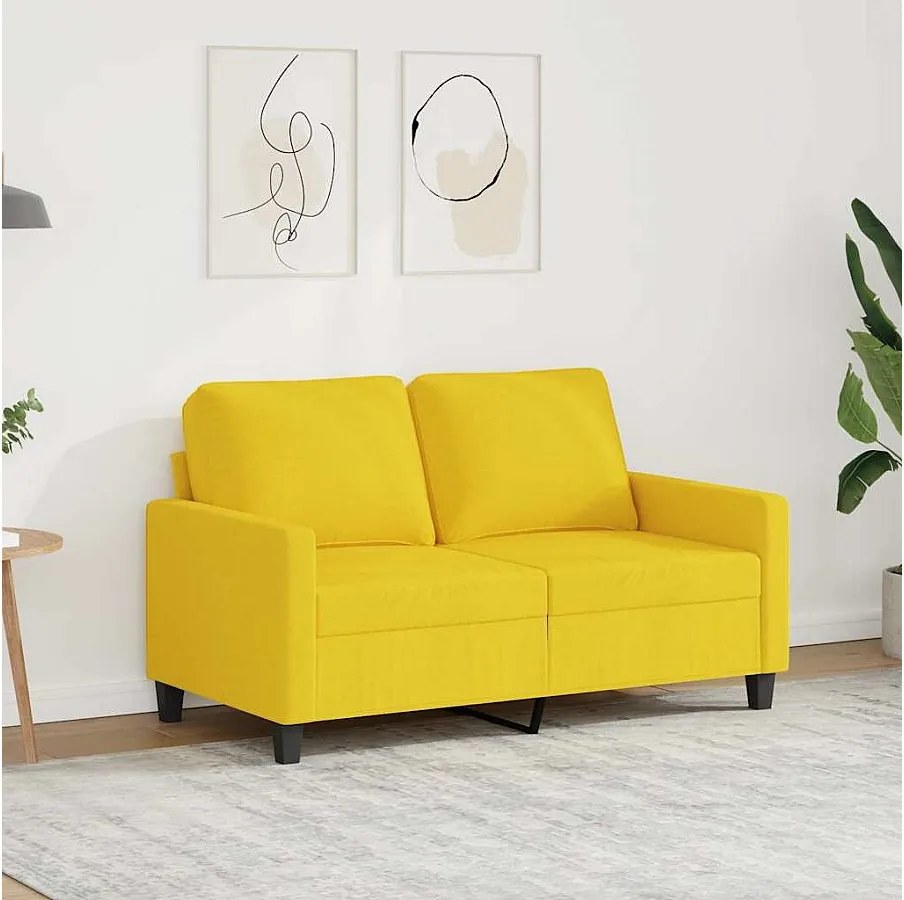 Sofa dwuosobowa Jasnożółta 120 cm Tkanina Nowoczesna i Wygodna