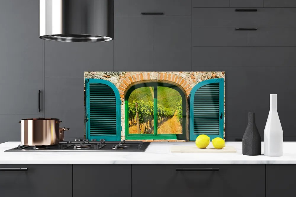 Szkło nad Blatem Widok Przez Okno Na Pola