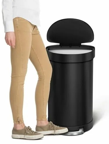 Simplehuman Półokrągły kosz pedałowy z ramą zestali nierdzewnej 45 l, czarny