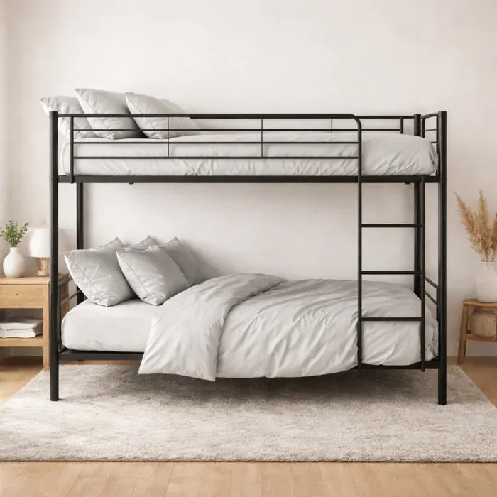 Łóżko Piętrowe Dla Dzieci 90x200 cm RODEZ Metalowe Czarne Loft