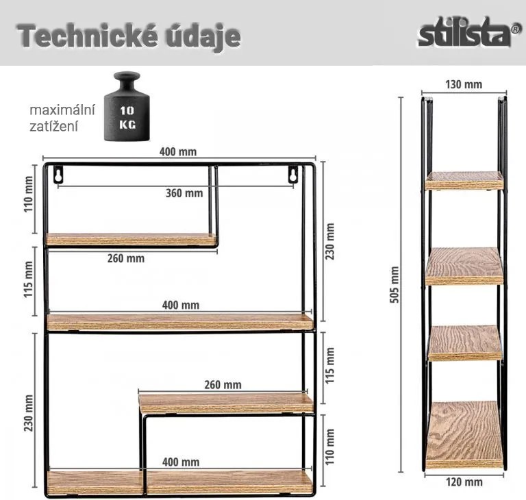 STILISTA Półka ścienna, św. drewno, 40 x 49,5 x 11,5 cm