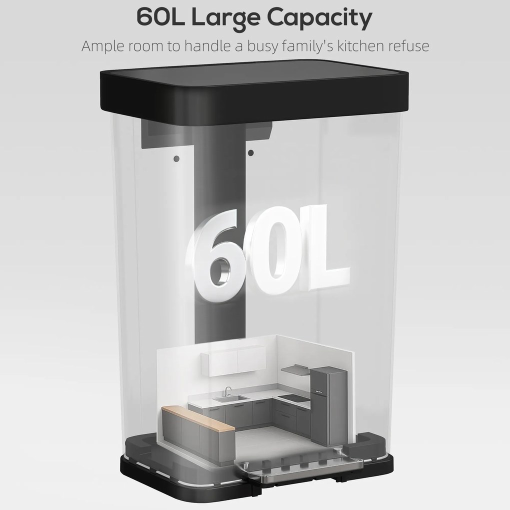 HOMCOM 60 L kosz na śmieci z pedałem, stalowy pojemnik z pokrywą z miękkim domykaniem, kolor srebrny