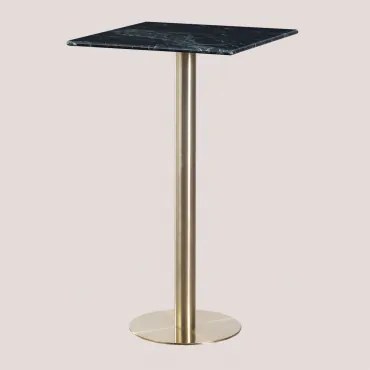 Kwadratowy Wysoki Stolik Barowy 60x60 Cm Z Marmuru Cosmopolitan Zielony Marmur Big Flower & Champagne Oro - Sklum