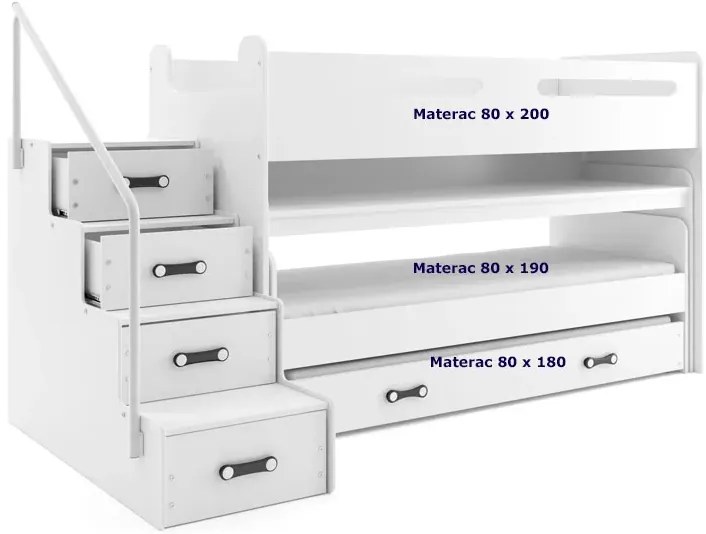 Biało-różowe łóżko piętrowe dla dziewczynek z biurkiem P6-D82