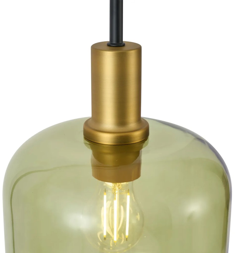 Hotelowa lampa wisząca Chic czarna ze złotem i zielonym szkłem 3-źródła światła - Zuzanna