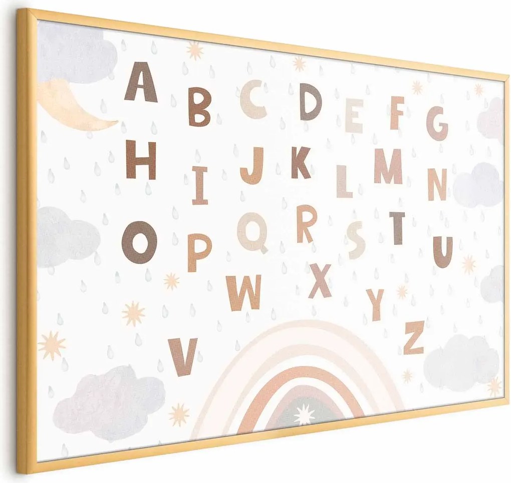 Plakat Literki 90x60 cm z ramą złotą bez marginesu ARTGEIST B