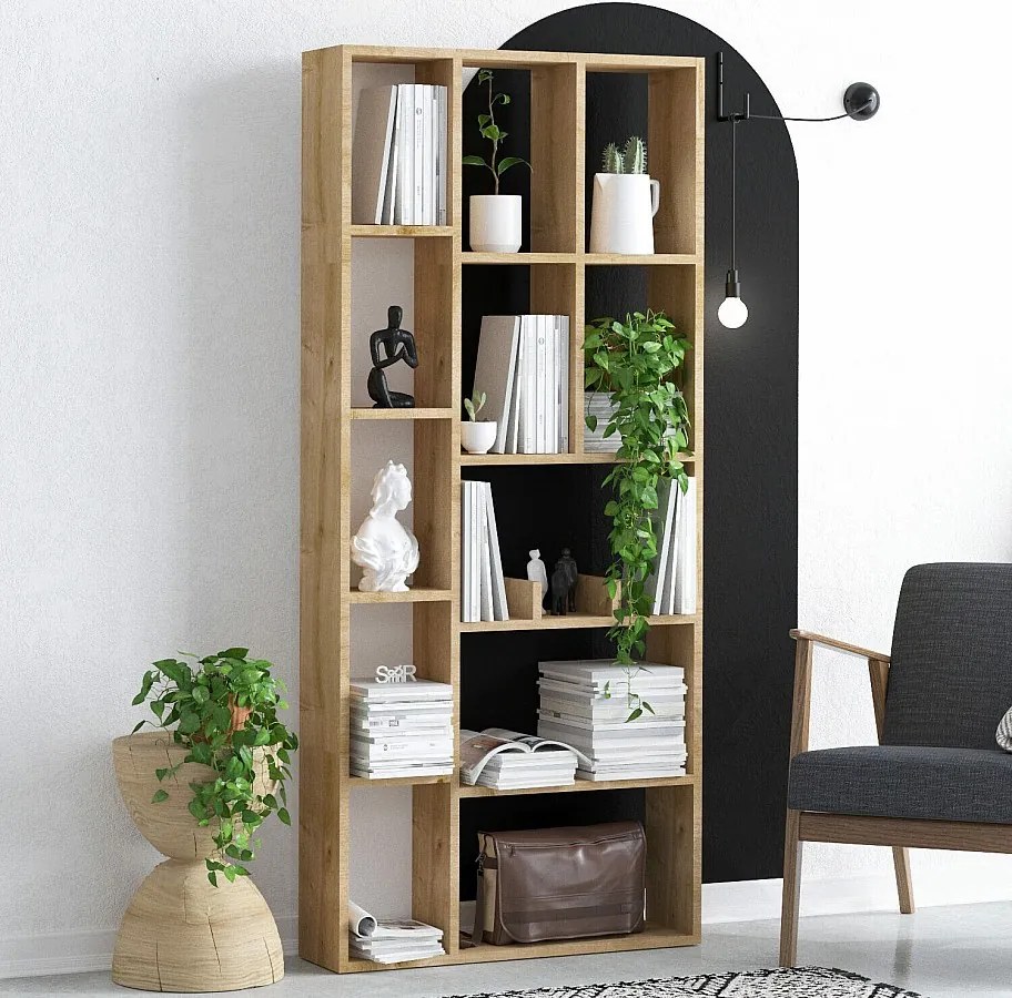 Tradycyjny regał na książki – 75 x 170 x 18 cm – Dąb szafirowy – Płyta wiórowa pokryta melaminą