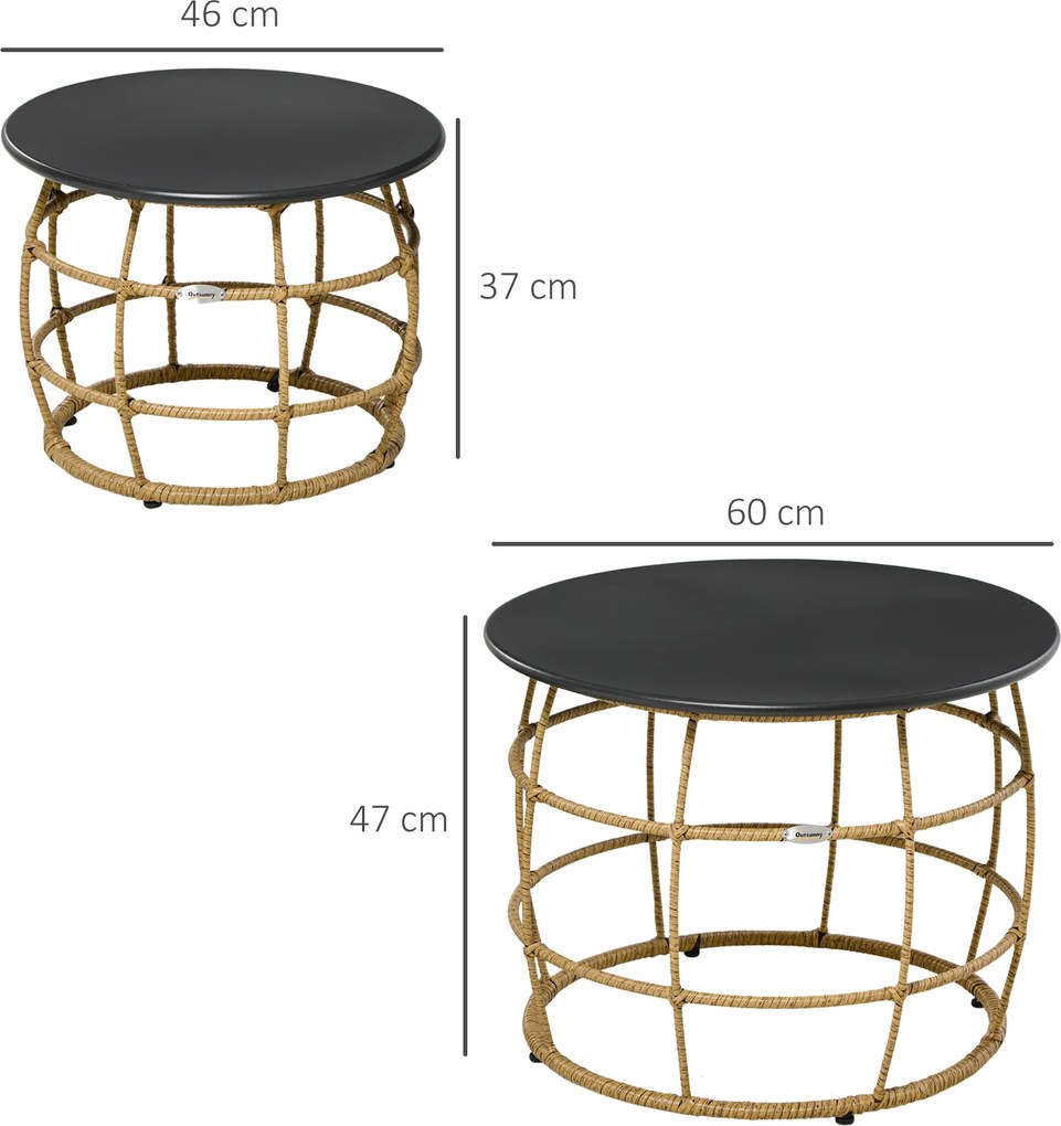 Outsunny Zestaw 2 Stolików Ogrodowych Boho Składane Odporność na Warunki Atmosferyczne Naturalny Ciemnoszary | Aosom PL