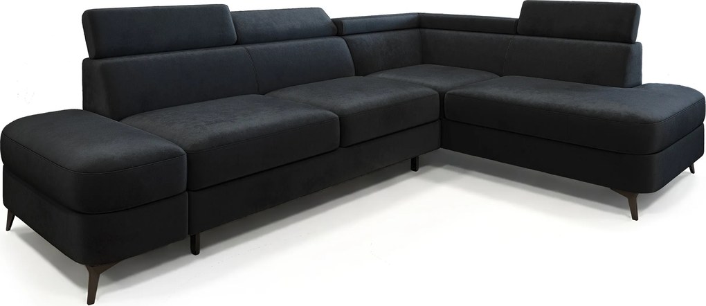 Masseno Narożnik AVISE z funkcją spania i pojemnikiem na pościel Narozniki L, Rozkładana sofa - Czarny, MONOLITH 95
