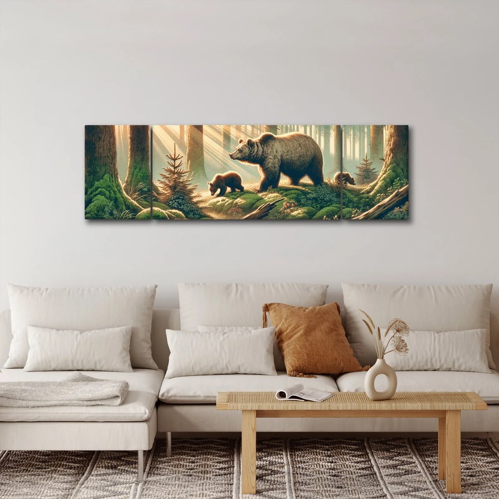 Obraz - Niedźwiedzie w lesie (170x50 cm)