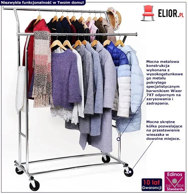 Srebrny wieszak na kółkach do garderoby - Nepla