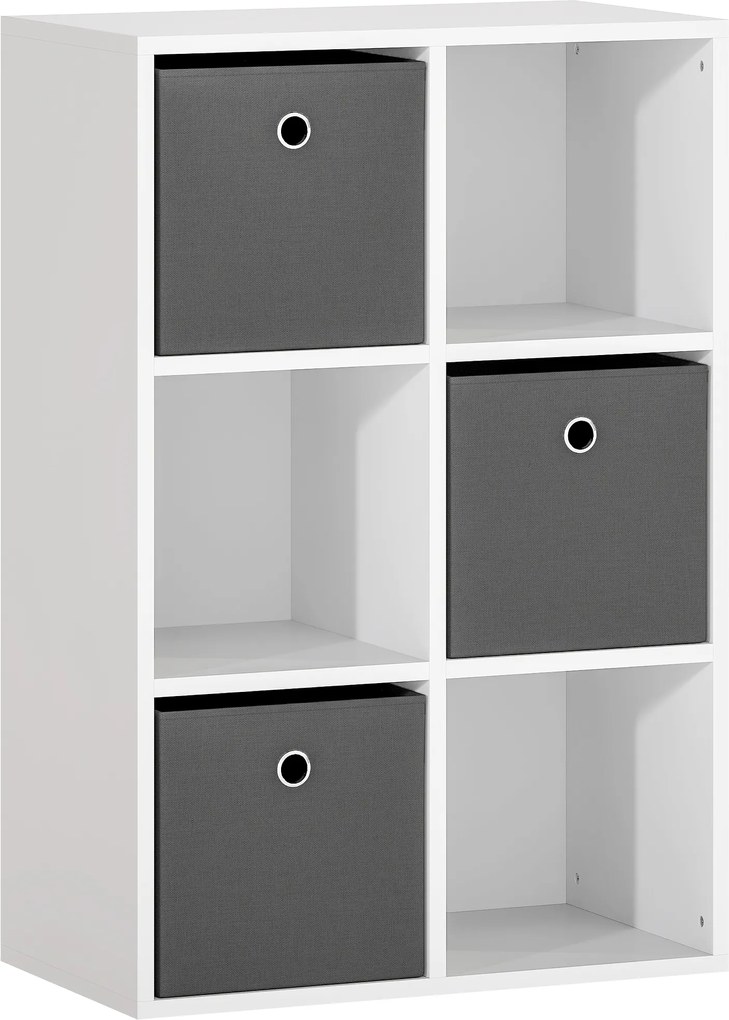 HOMCOM Regał z 6 półkami i 3 tkaninowymi szufladami, regał do przechowywania, wszechstronny, Szary