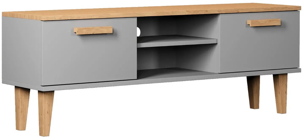 Skandynawska szafka RTV na dębowych nóżkach szary + hikora - Avec 5X 120cm