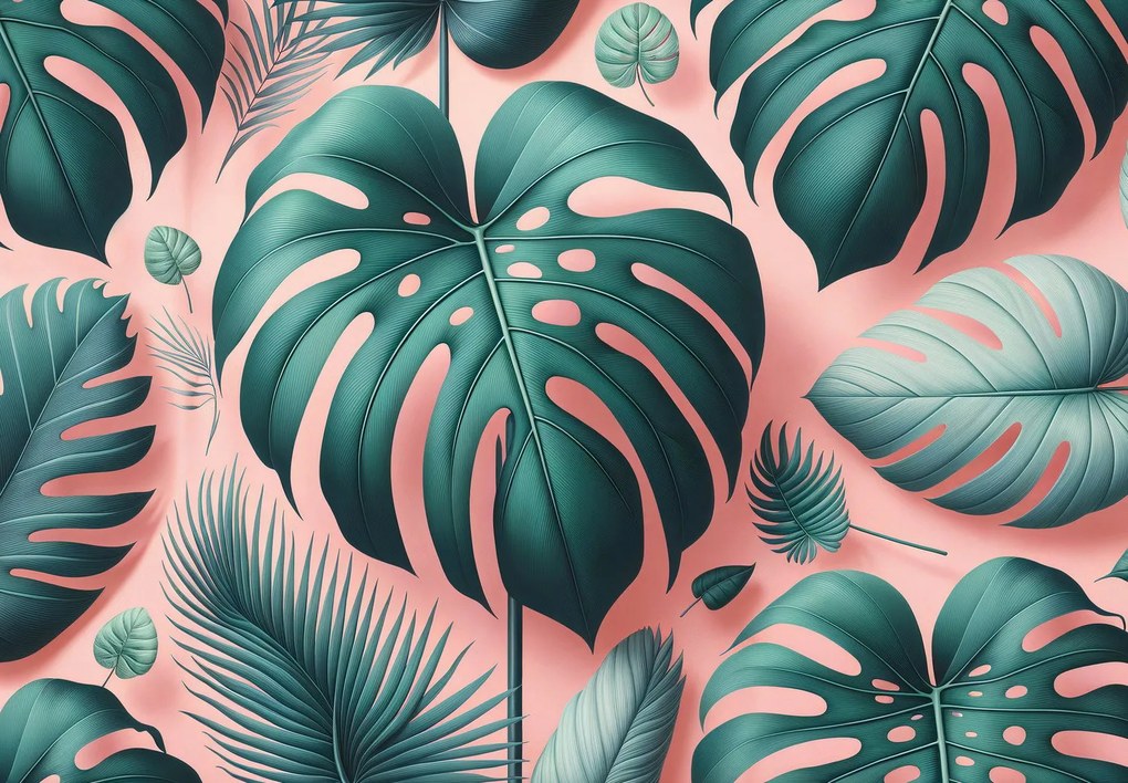 Fototapeta - Monstera na różowym tle (196x136 cm)