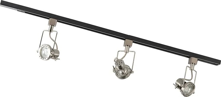 System szynowy z 3 reflektorami 1-fazowymi czarny ze stali - Suplux