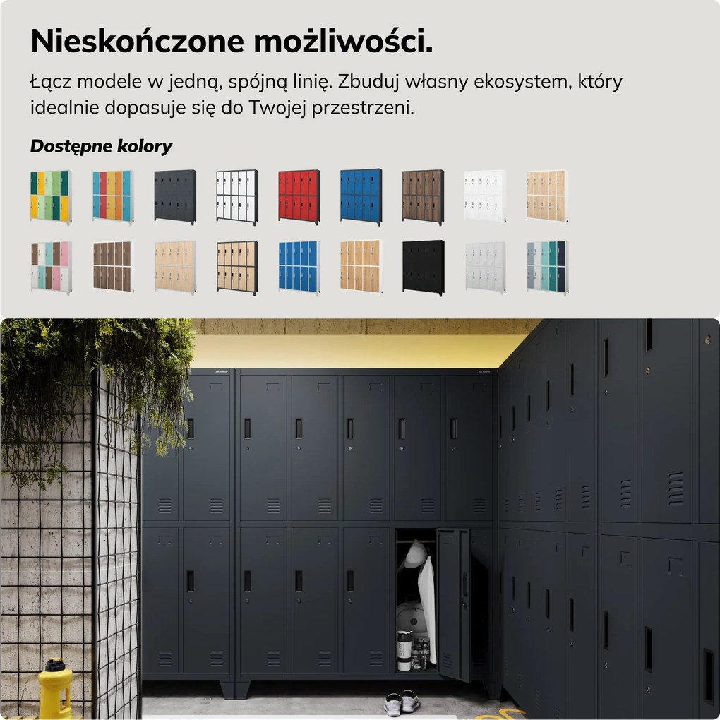 Szafa socjalna ubraniowa 10-drzwiowa antracytowa, 1360x1720x450 mm: BARTEK
