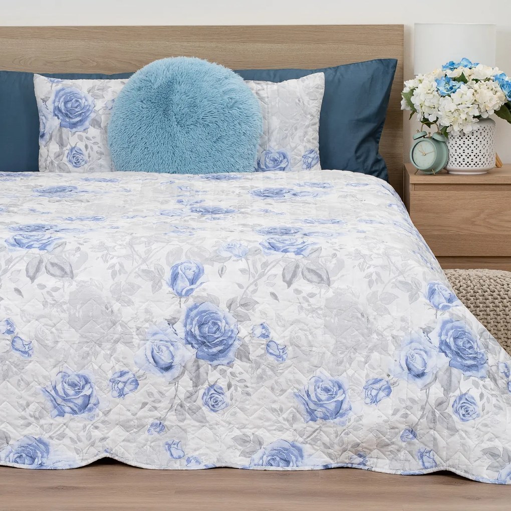 4Home Narzuta na łóżko Roses in blue, 220 x 240 cm+ 2x 40 x 40 cm