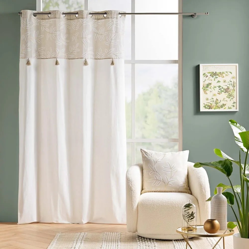 Biało-beżowa zasłona z mieszanki bawełny 140x240 cm Altea – douceur d'intérieur