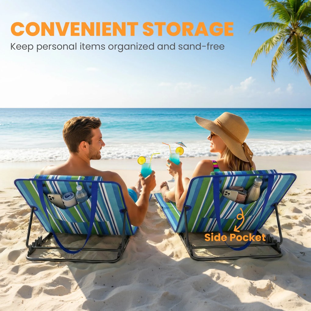 Outsunny Zestaw 2 leżaków plażowych ze składanym oparciem, poduszką i kieszenią | Aosom PL