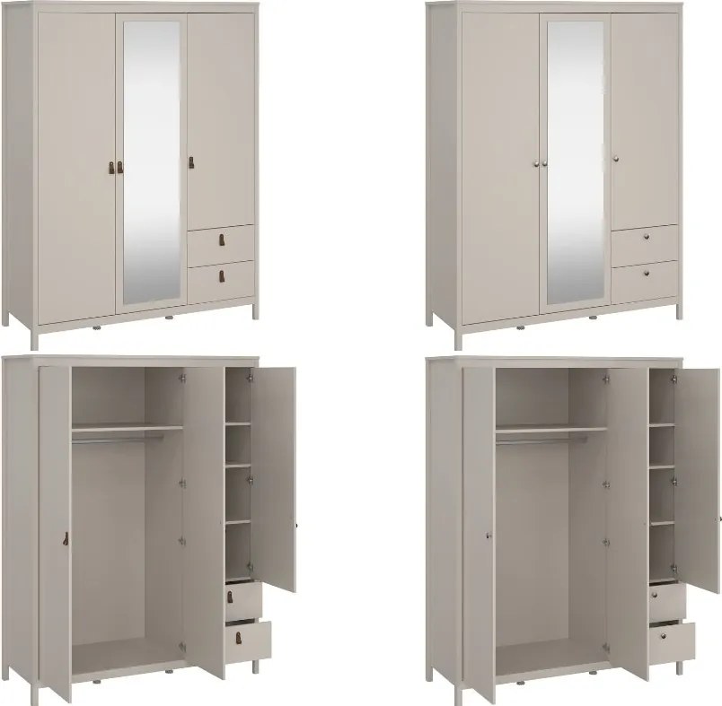 Trzydrzwiowa szafa z lustrem i szufladami Madrid, kaszmir mat