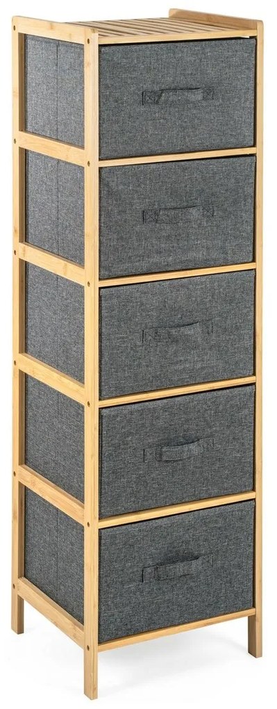 G21 Bambusowy regał z koszykami, 5 półek, szary, 5 pięter