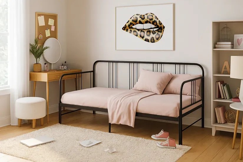 Czarne Metalowe Łóżko Rozkładane 90X200 Cm P7-L65