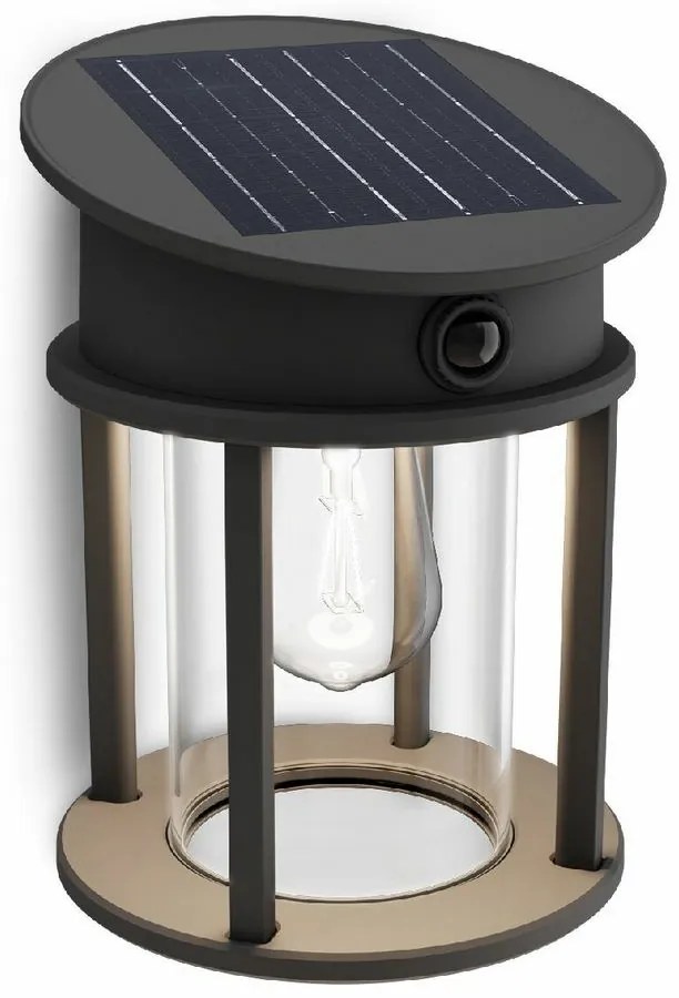 Okrągła oprawa Philips Geri UltraEfficient solarLED z czujnikiem, antracytowa, 3,2 W, 4000 K