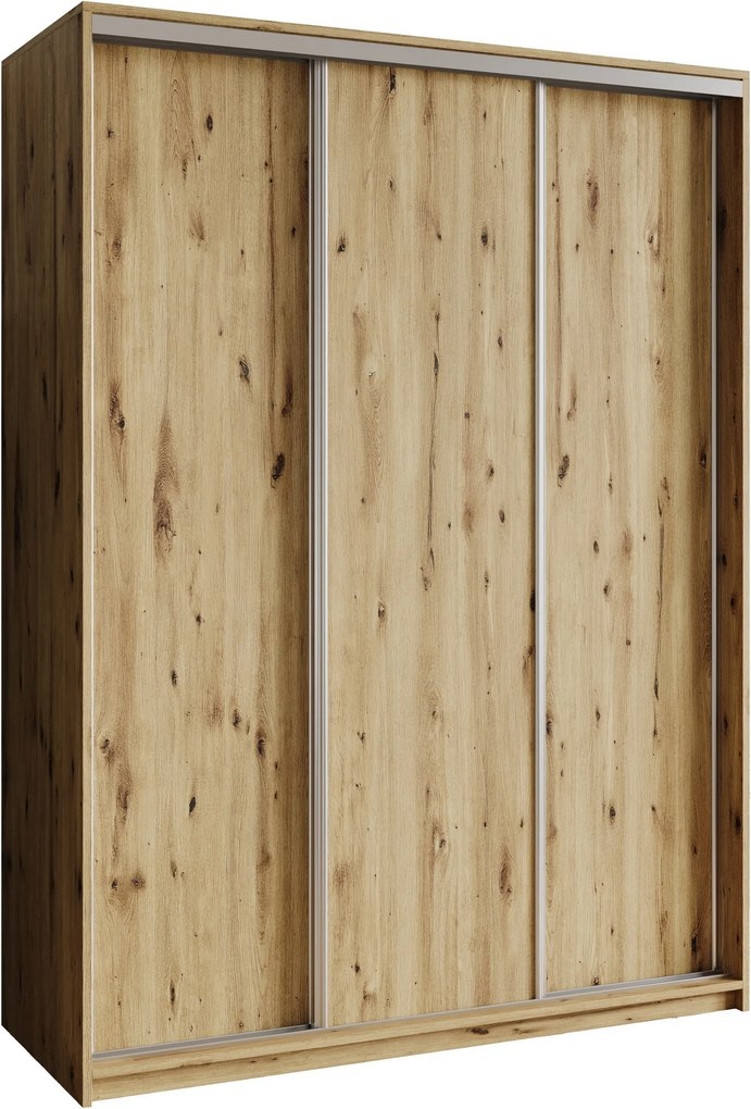 Szafa Przesuwna NISSE 150 cm Szafa Trzydrzwiowa z Szufladami Dąb Artisan / Satynowe Profile