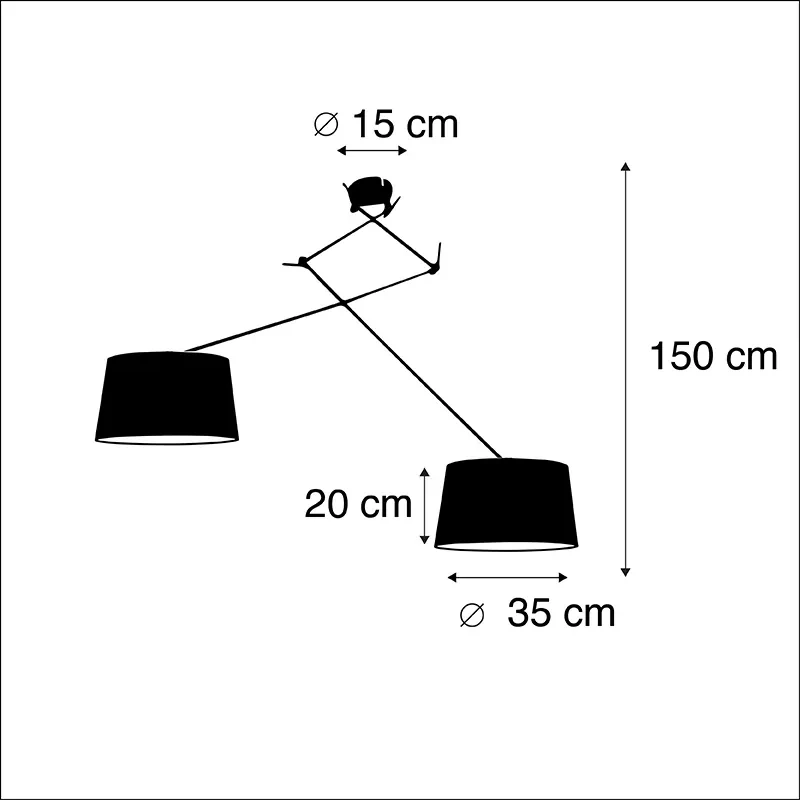 Lampa wisząca regulowana czarna klosz bawełniany czarno-złoty 35cm - Blitz II Nowoczesny Oswietlenie wewnetrzne