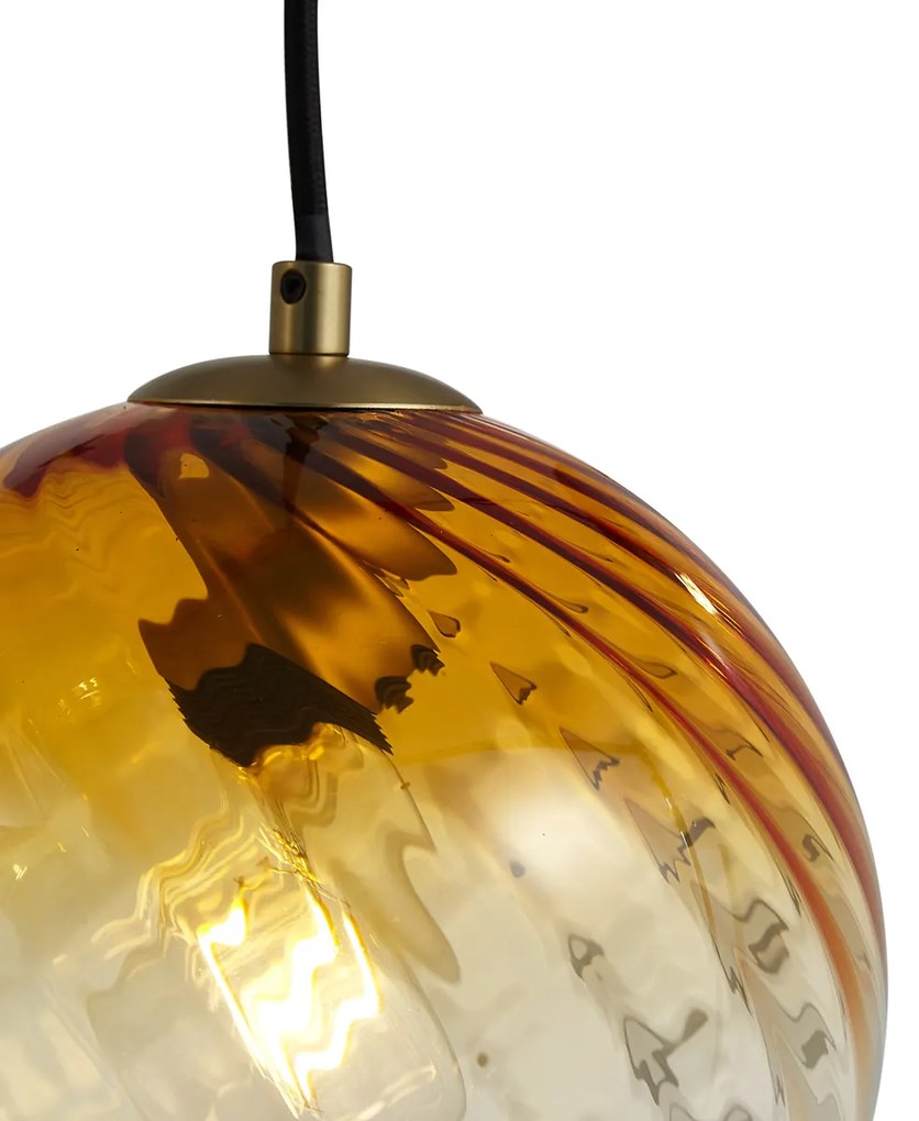 Brązowa lampa wisząca z dymionym bursztynowym i zielonym szkłem prostokątna 4-punktowa - Bao ArtDeco Oswietlenie wewnetrzne