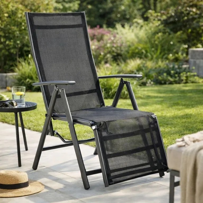 Ogrodowe aluminiowe krzesło składane z podnóżkiem RELAX - an