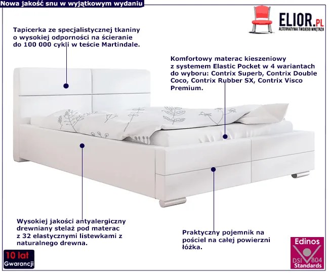 Tapicerowane łóżko z zagłówkiem 180x200 Erli 2X - 36 kolorów