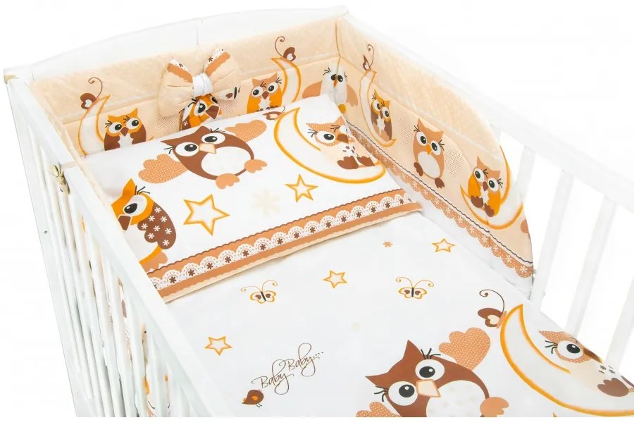 Pościel Do łóżeczka Niemowlęca Dziecięca Poszewki 135x100 - Sowy Nocą Beż