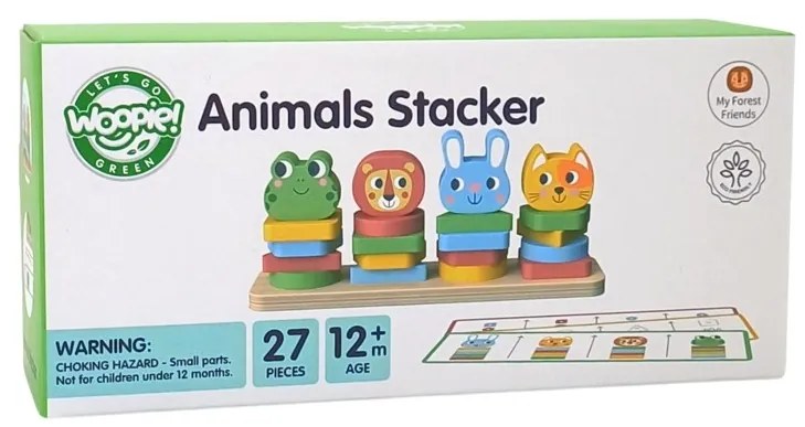 Woopie green układanka montessori piramidka zwierzątka 27 el. fsc