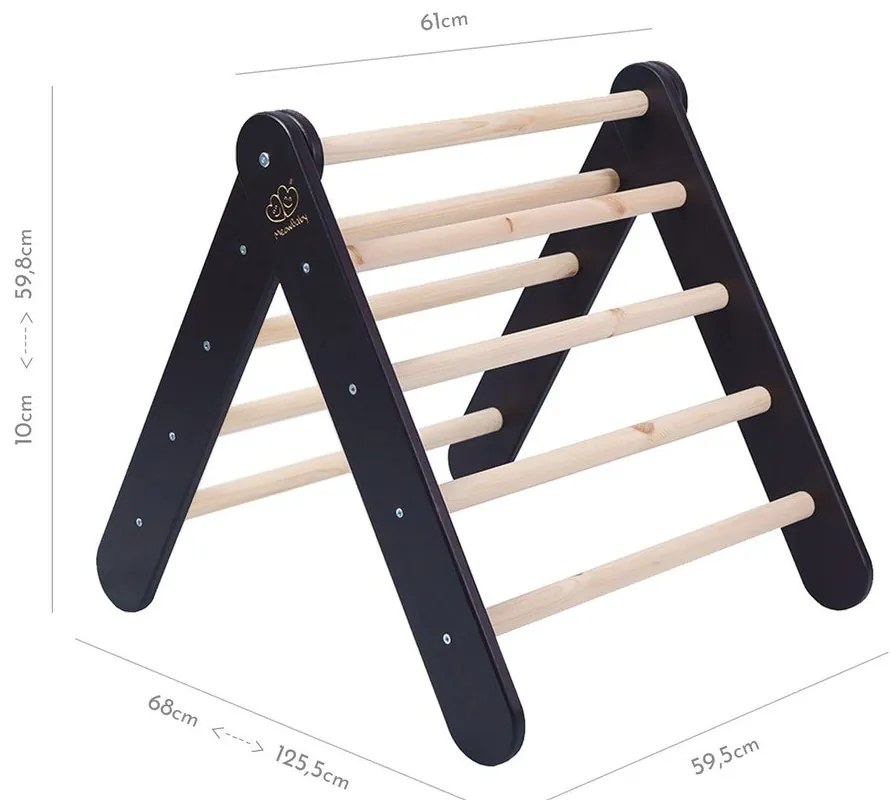 Czarna drabinka pikler z litego drewna sosnowego 46x87x60 cm Montessori – Meowbaby