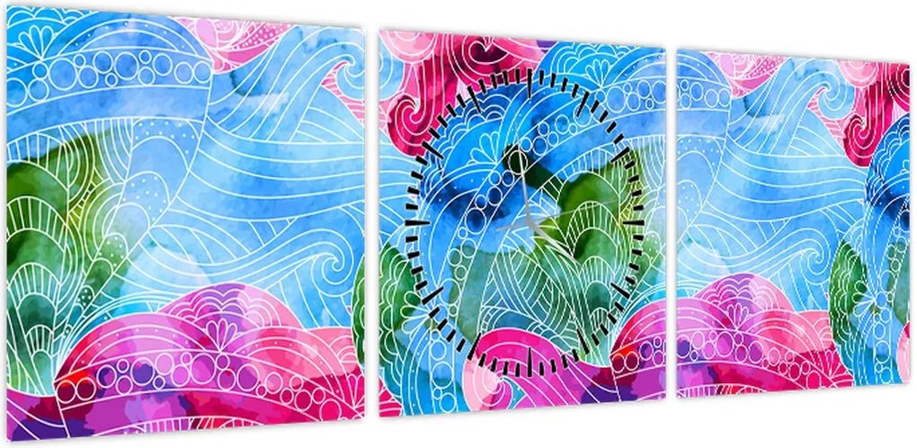 Obraz - Kolorowe fale (z zegarem) (90x30 cm)
