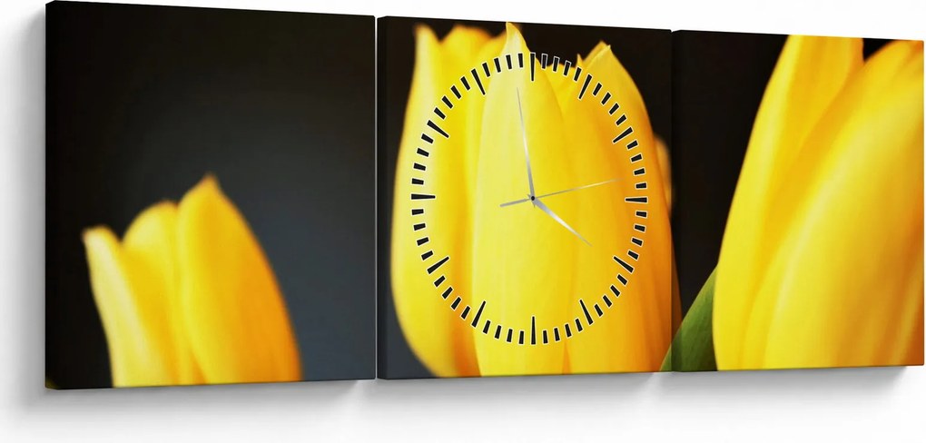 Obraz tulipanów (z zegarem) (90x30 cm)