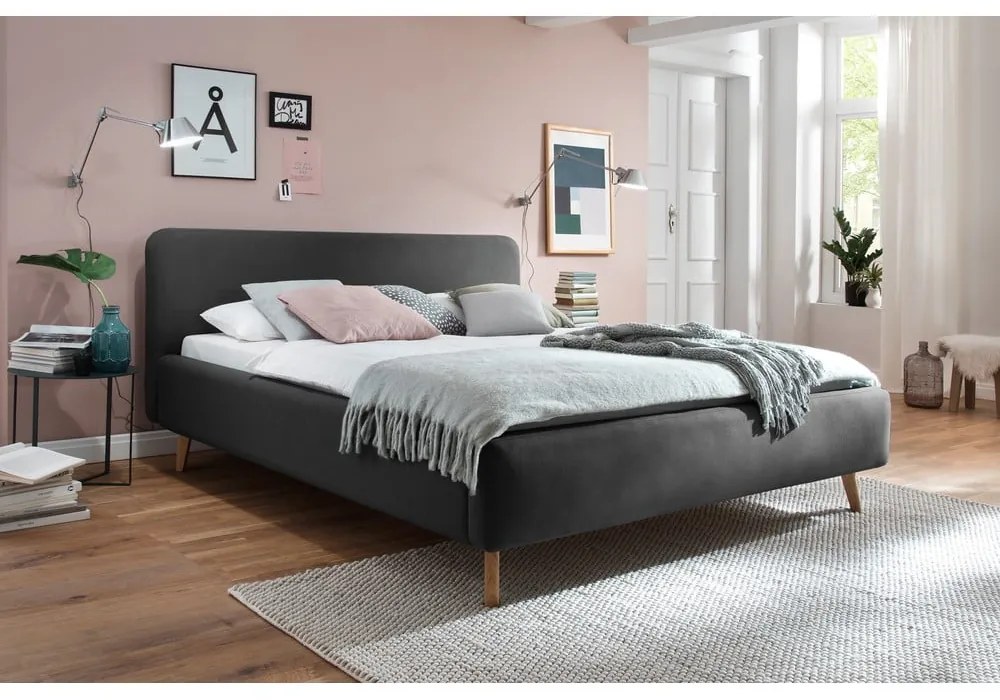 Antracytowe tapicerowane łóżko dwuosobowe bez stelaża 160x200 cm Mattis – Meise Möbel