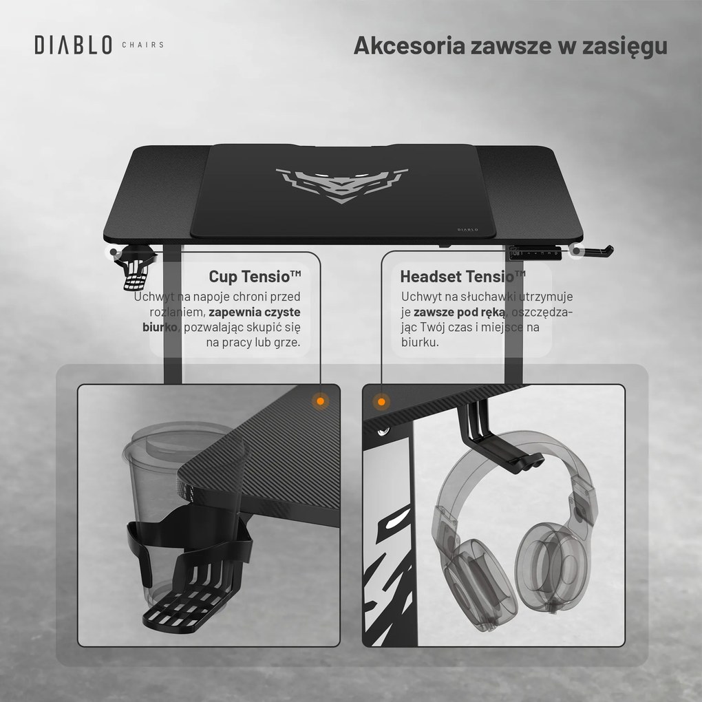 Biurko z regulacją wysokości Diablo X-Tensio 1100 czarne