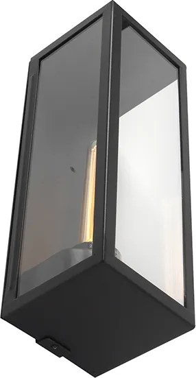 Nowoczesna prostokątna lampa ścienna zewnętrzna czarna ze szkłem - Rotterdam Long
