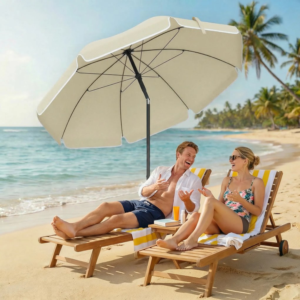 Outsunny Parasol plażowy Ø150 cm wodoodporny składany parasol z regulacją kąta nachylenia, torba do przenoszenia, kotwa do piasku, beżowy | Aosom PL