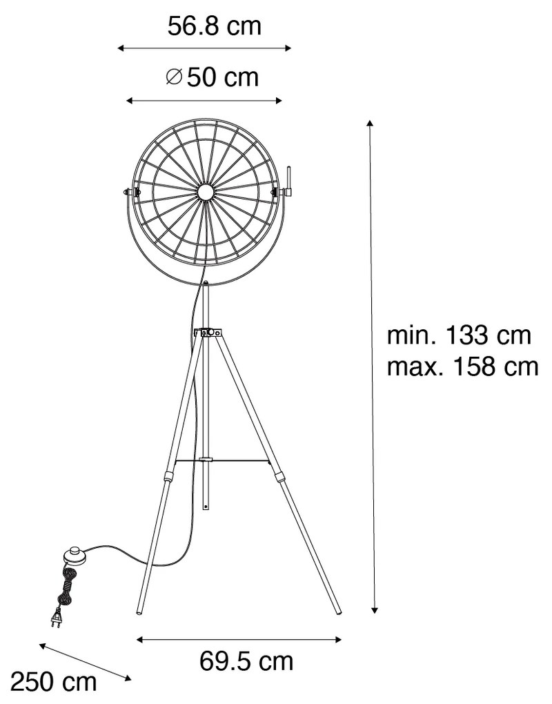 Industrialna lampa podłogowa na statywie czarna 50 cm regulowana - HanzePrzemysłowy Oswietlenie wewnetrzne