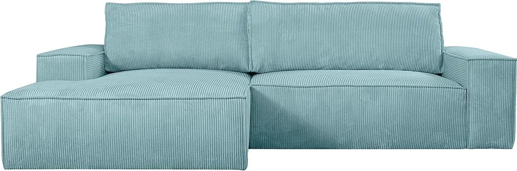 Kanapa narożna rozkładana z turkusowego sztruksu AMELIA PASCAL MORABITO - Narożnik lewostronny